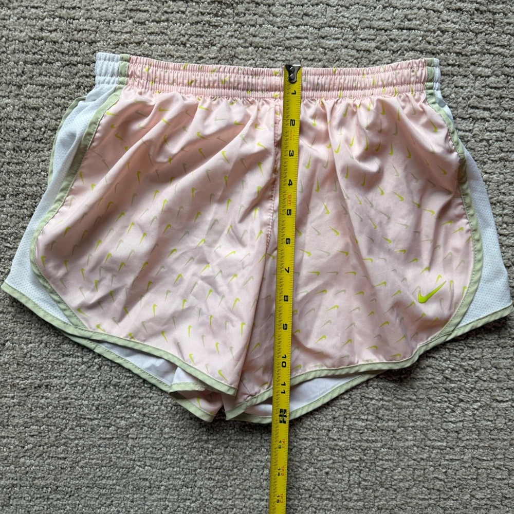 Nike Dri-FIT Running Shorts Girls Large Pink Lime Green Mini Swoosh Track Sports - Picture 7 of 7